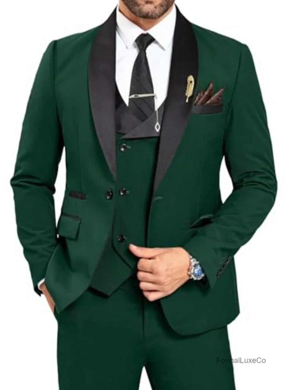 Mens Tuxedo Slim Fit Shawl Collar 3 Piece Suit Set for Wedding Prom